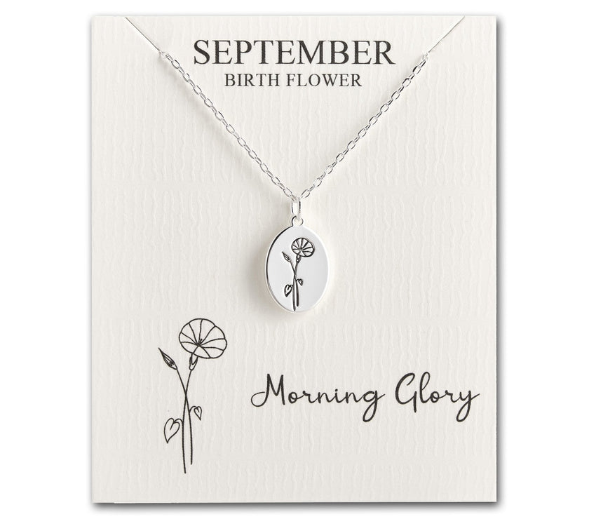 September Birth Flower Morning Glory Necklace with Card