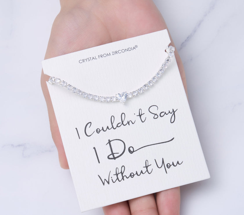 Silver Plated I Couldn't Say I Do Without You Heart Solitaire Wedding Bracelet with Zircondia® Crystals