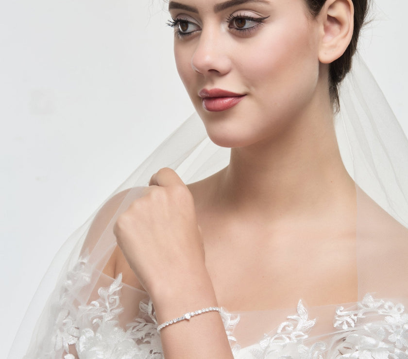Silver Plated I Couldn't Say I Do Without You Heart Solitaire Wedding Bracelet with Zircondia® Crystals