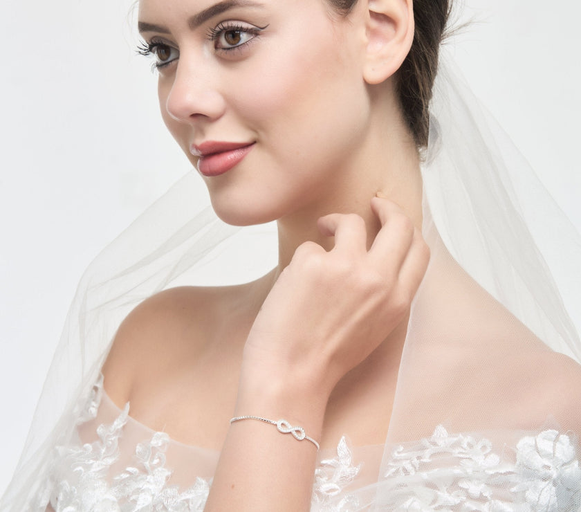 Silver Plated I Couldn't Say I Do Without You Infinity Wedding Bracelet with Zircondia® Crystals