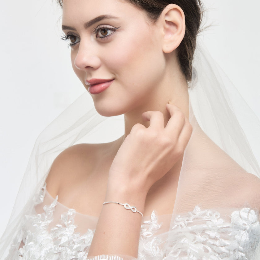 Silver Plated I Couldn't Say I Do Without You Infinity Wedding Bracelet with Zircondia® Crystals