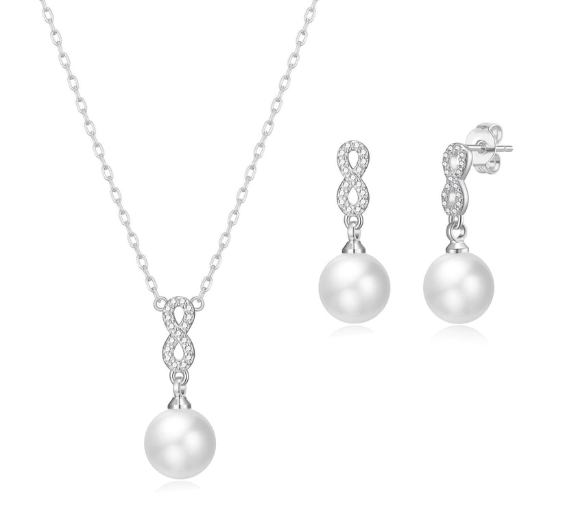 Silver Plated I Couldn't Say I Do Without You Infinity Pearl Drop Set with Zircondia® Crystals