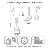 Silver Plated I Couldn't Say I Do Without You Infinity Pearl Drop Set with Zircondia® Crystals