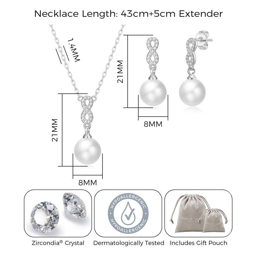 Silver Plated I Couldn't Say I Do Without You Infinity Pearl Drop Set with Zircondia® Crystals