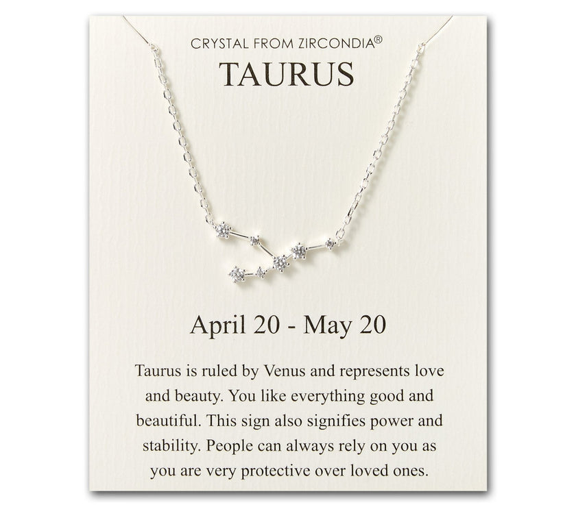 Taurus Star Sign Zodiac Constellation Necklace and Quote Card with Zircondia® Crystals