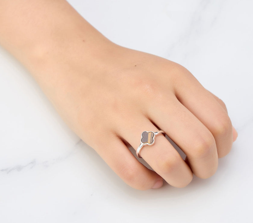 Tigers Eye Gemstone Adjustable Clover Ring