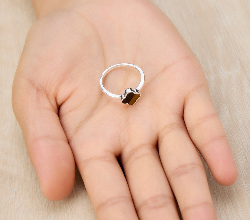 Tigers Eye Gemstone Adjustable Clover Ring