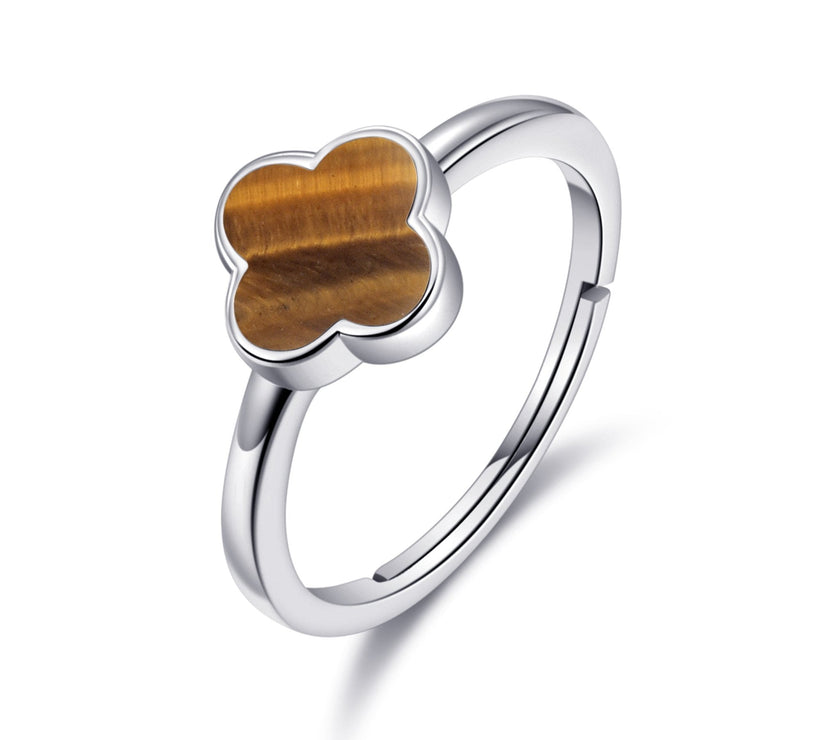 Tigers Eye Gemstone Adjustable Clover Ring