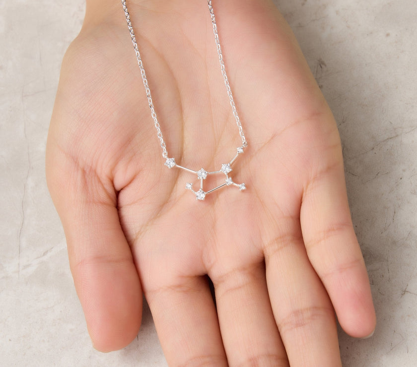 Virgo Star Sign Zodiac Constellation Necklace and Quote Card with Zircondia® Crystals