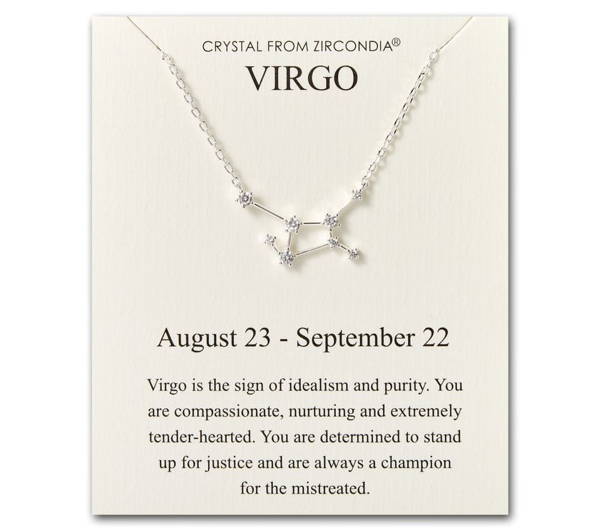Virgo Star Sign Zodiac Constellation Necklace and Quote Card with Zircondia® Crystals