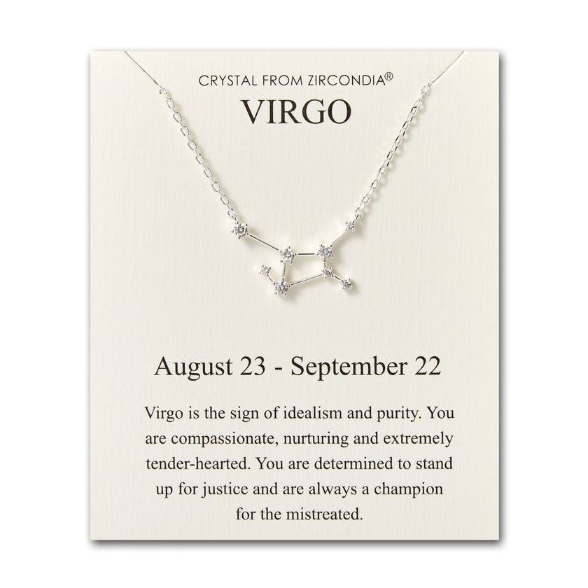 Virgo Star Sign Zodiac Constellation Necklace and Quote Card with Zircondia® Crystals